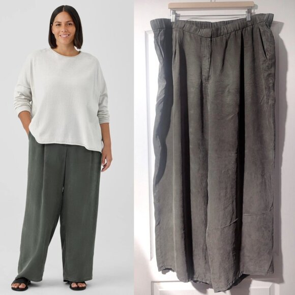 Eileen Fisher | Sandwashed Twill Wide Trouser Pant In Grove Green - Picture 6 of 12